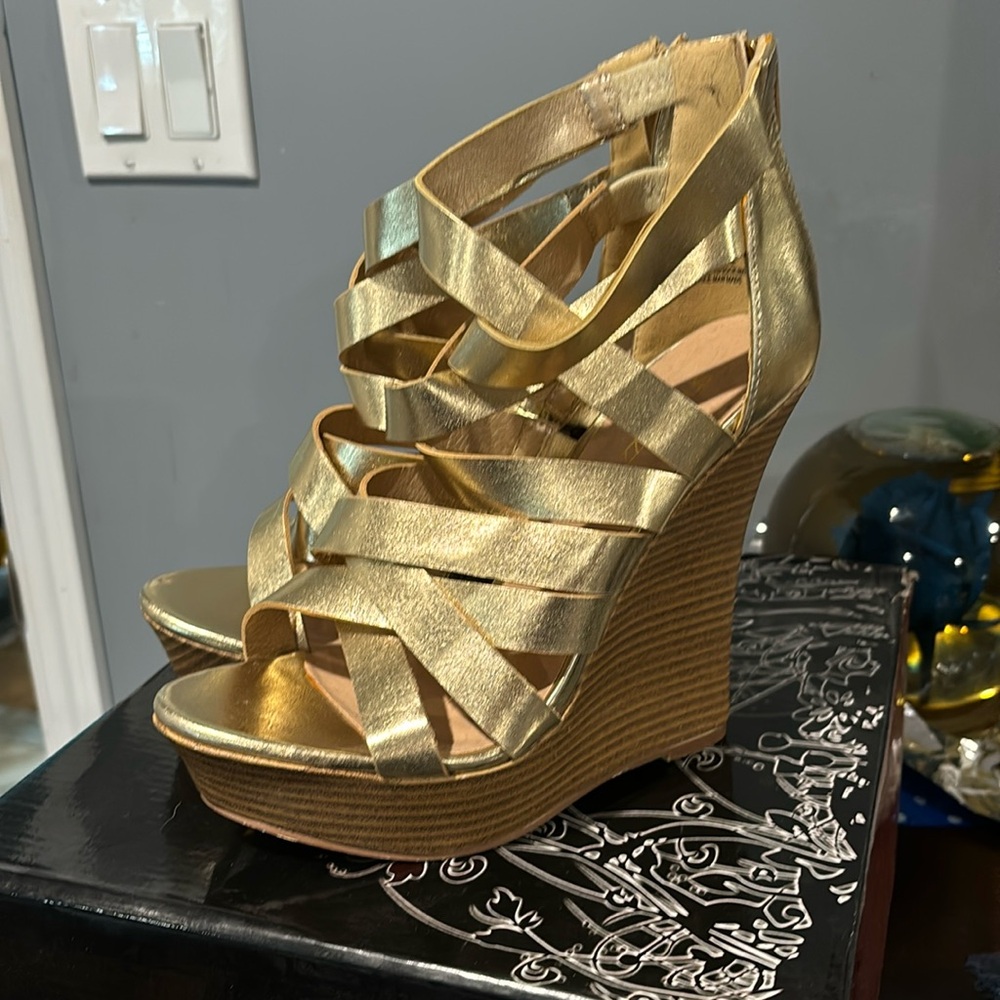 Gold Wedge Sandals - worn once